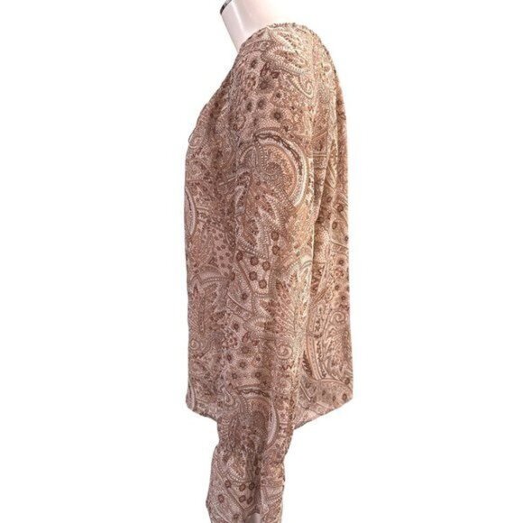 Apostrophe All Polyester Brown Hues Long Sleeve Bell Cut Cuffs Blouse Size 8 - Picture 3 of 9
